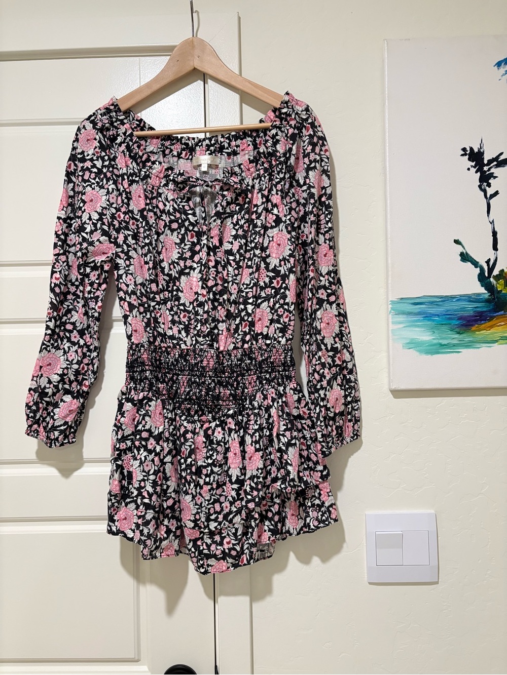 LoveShackFancy Netra Pink Floral Peasant Dress 100% Cotton EUC